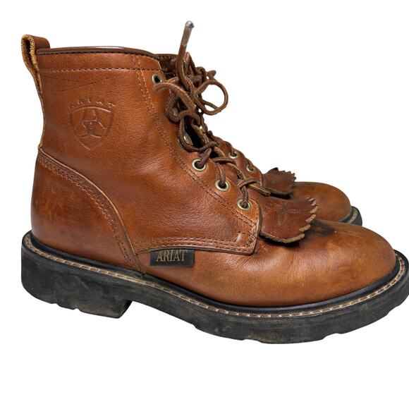 Ariat Women’s Kiltie Lace Up Brown Leather Roper Ankle Work Boots 6 - Picture 7 of 9